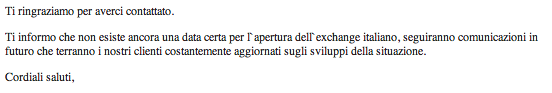 Comunicazione ufficiale Betfair