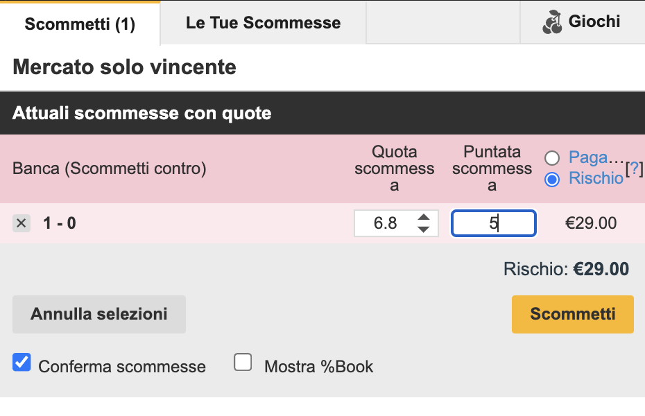Ragionare da bookmaker: bancare un risultato con l'exchange 3