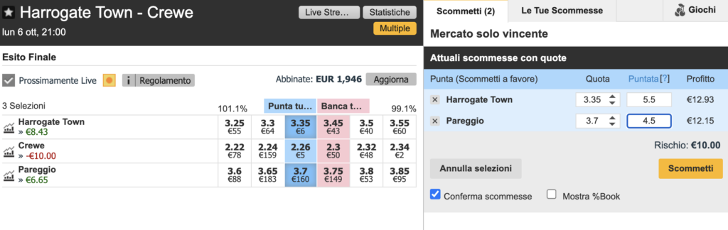 Perché preferire il Dutching 1X2 al posto della Doppia Chance in Exchange 2 Perché preferire il Dutching 1X2 al posto della Doppia Chance in Exchange 2
